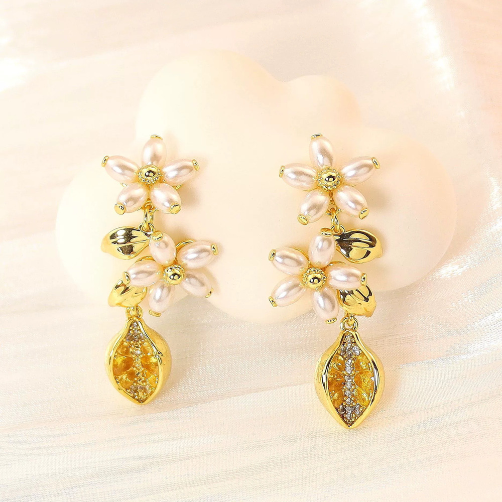 Kate SPADE Full Diamond Lemon Petal Pearl Zircon Earrings Necklace Set